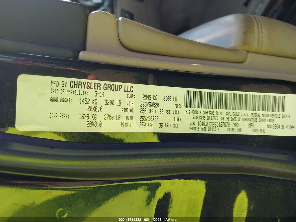 1C4RJECG2EC427678 2014 JEEP GRAND CHEROKEE photo no. 9
