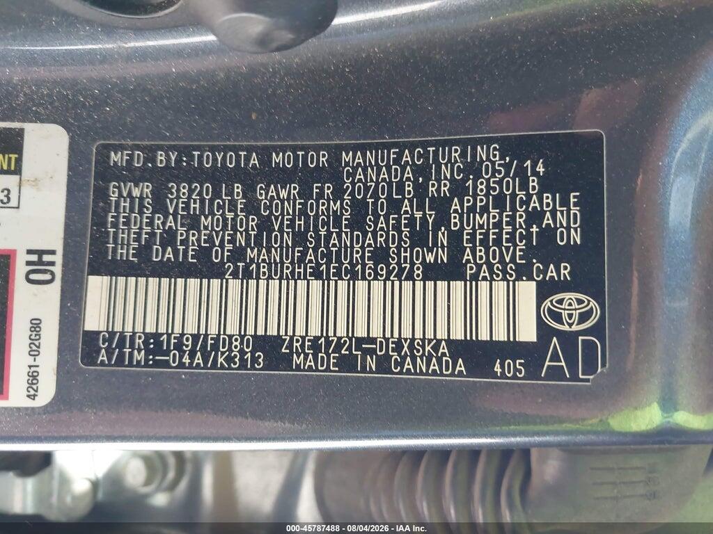 2T1BURHE1EC169278 2014 TOYOTA COROLLA photo no. 9