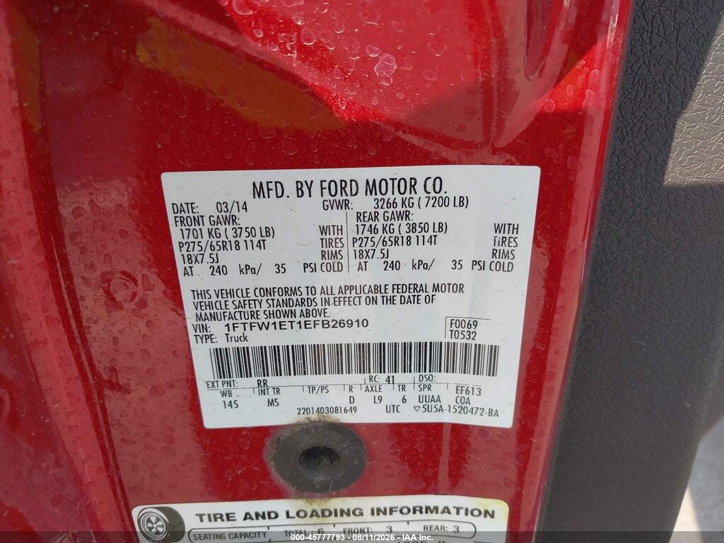 1FTFW1ET1EFB26910 2014 FORD F-150 photo no. 9