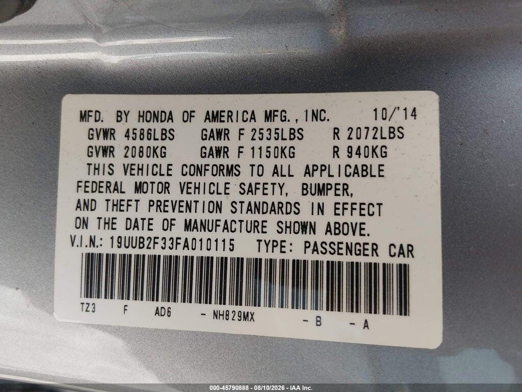 19UUB2F33FA010115 2015 ACURA TLX photo no. 9