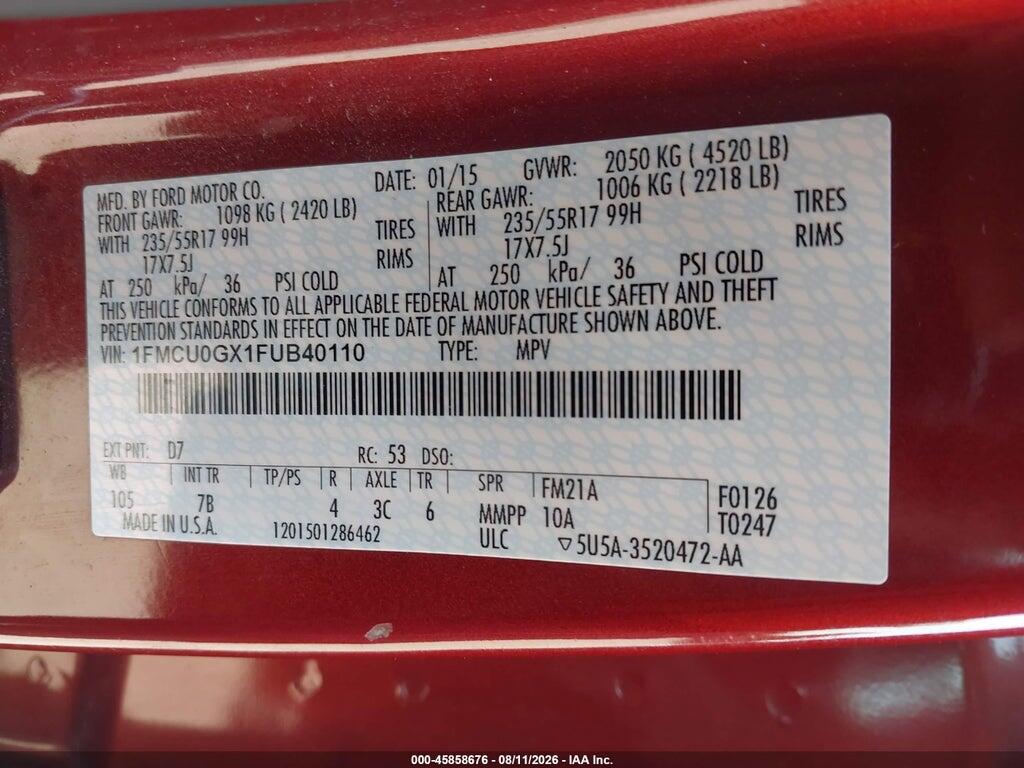 1FMCU0GX1FUB40110 2015 FORD ESCAPE photo no. 9