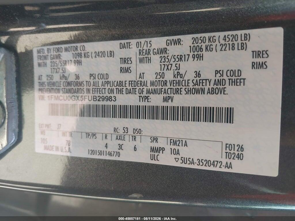 1FMCU0GX5FUB29983 2015 FORD ESCAPE photo no. 9
