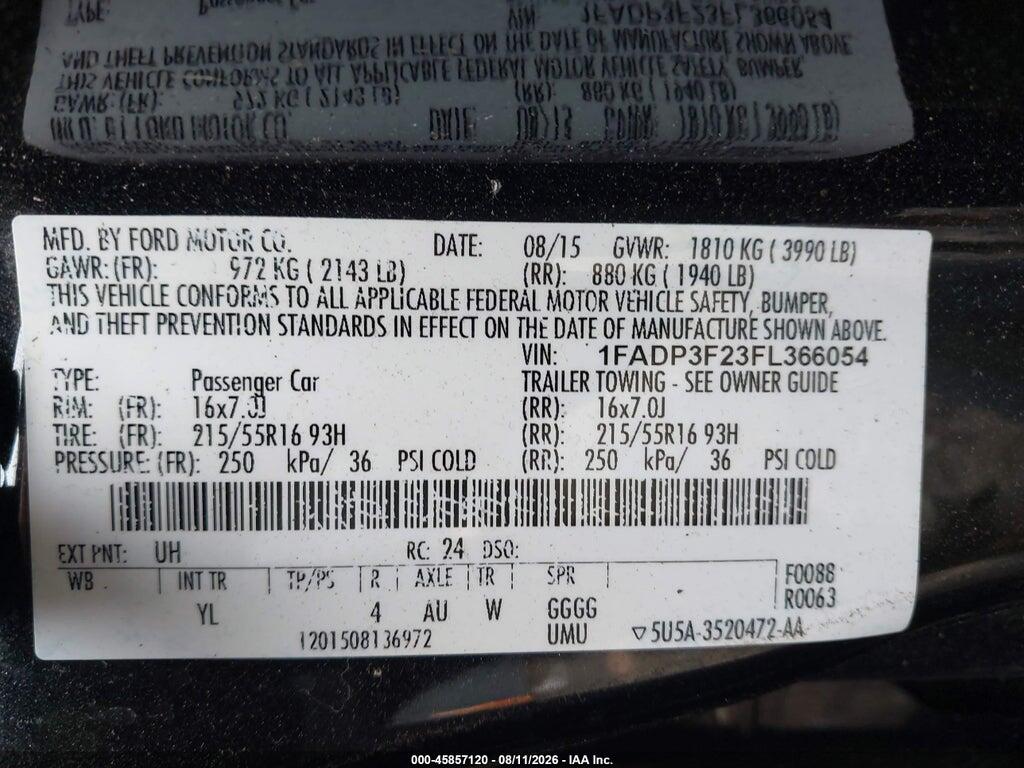 1FADP3F23FL366054 2015 FORD FOCUS photo no. 9