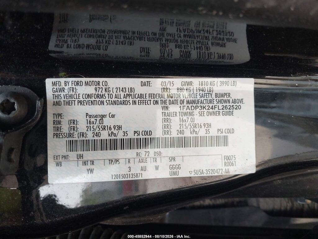 1FADP3K24FL262520 2015 FORD FOCUS photo no. 9