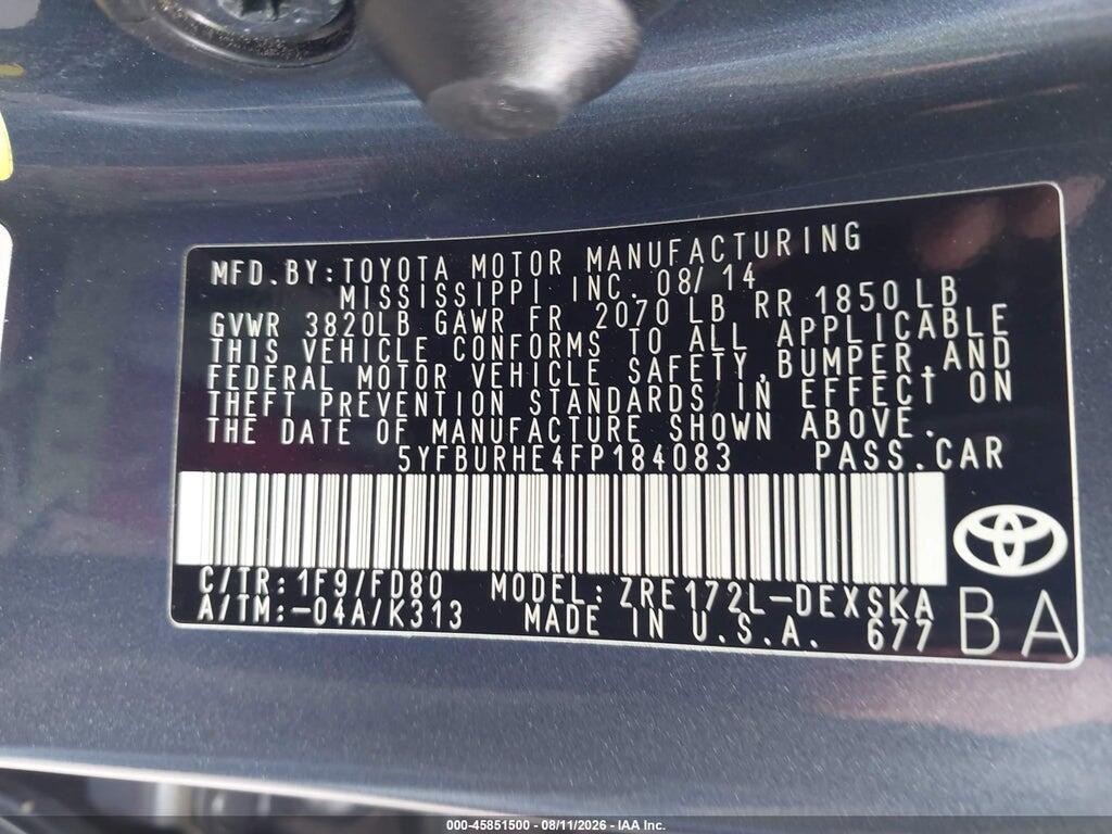 5YFBURHE4FP184083 2015 TOYOTA COROLLA photo no. 9