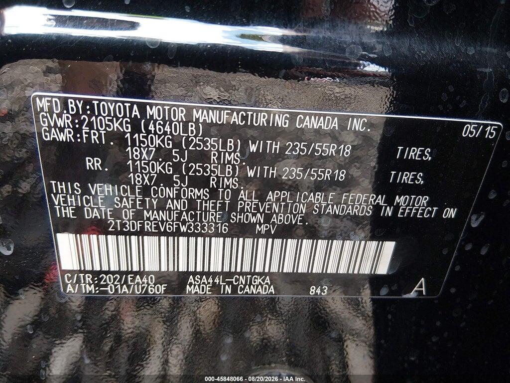 2T3DFREV6FW333316 2015 TOYOTA RAV4 photo no. 9
