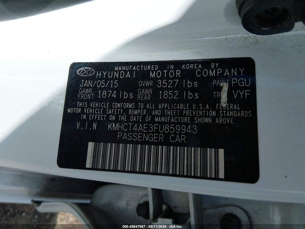 KMHCT4AE3FU859943 2015 HYUNDAI ACCENT photo no. 9