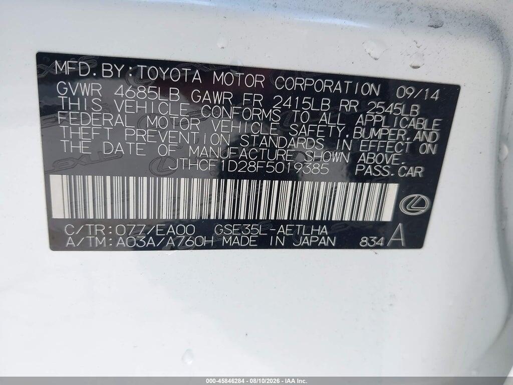 JTHCF1D28F5019385 2015 LEXUS IS 250 photo no. 9
