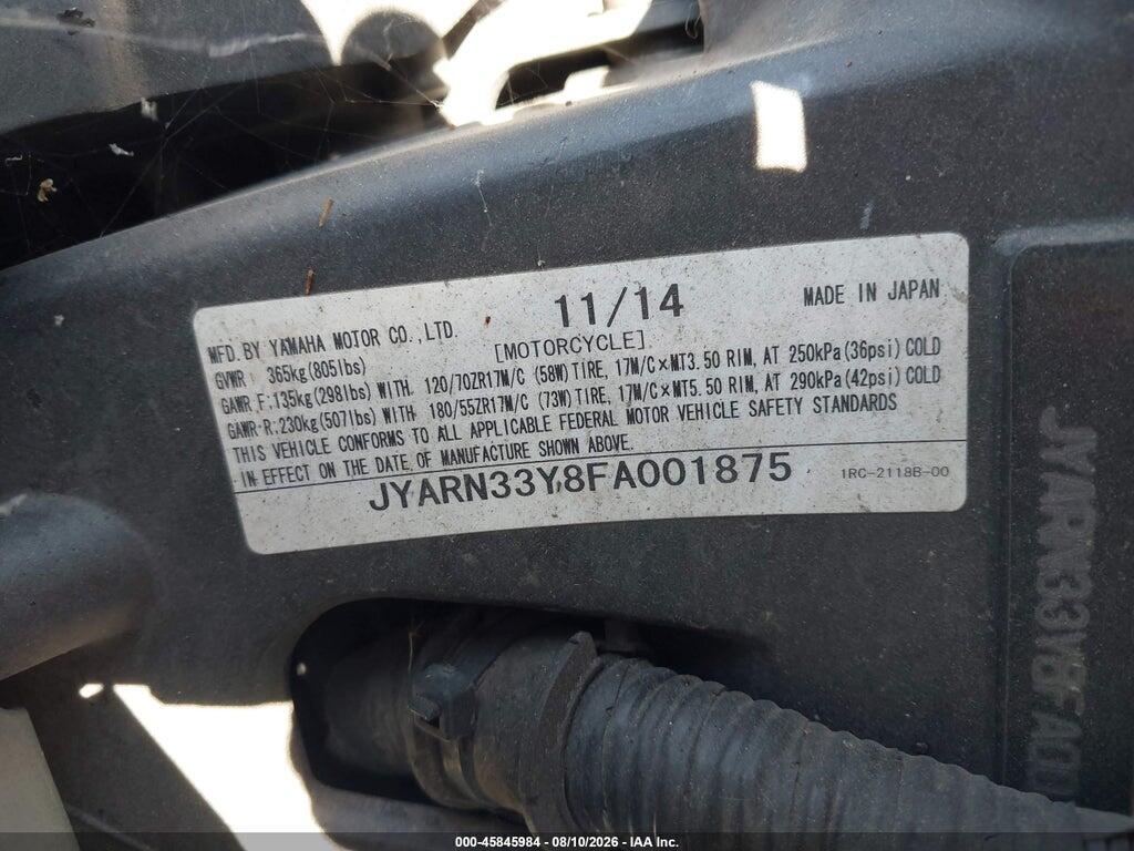 JYARN33Y8FA001875 2015 YAMAHA FZ09 photo no. 10