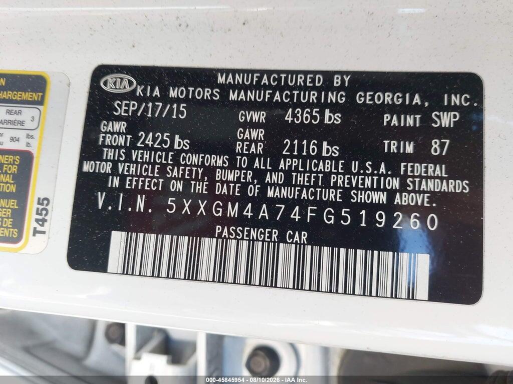 5XXGM4A74FG519260 2015 KIA OPTIMA photo no. 9