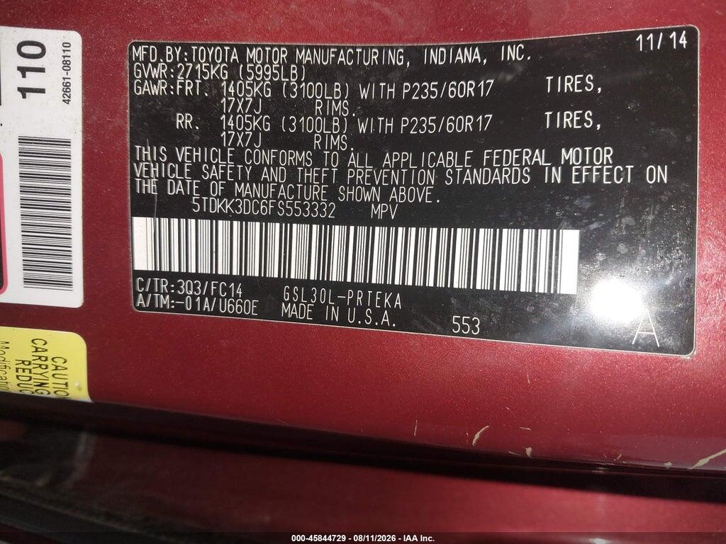 5TDKK3DC6FS553332 2015 TOYOTA SIENNA photo no. 9