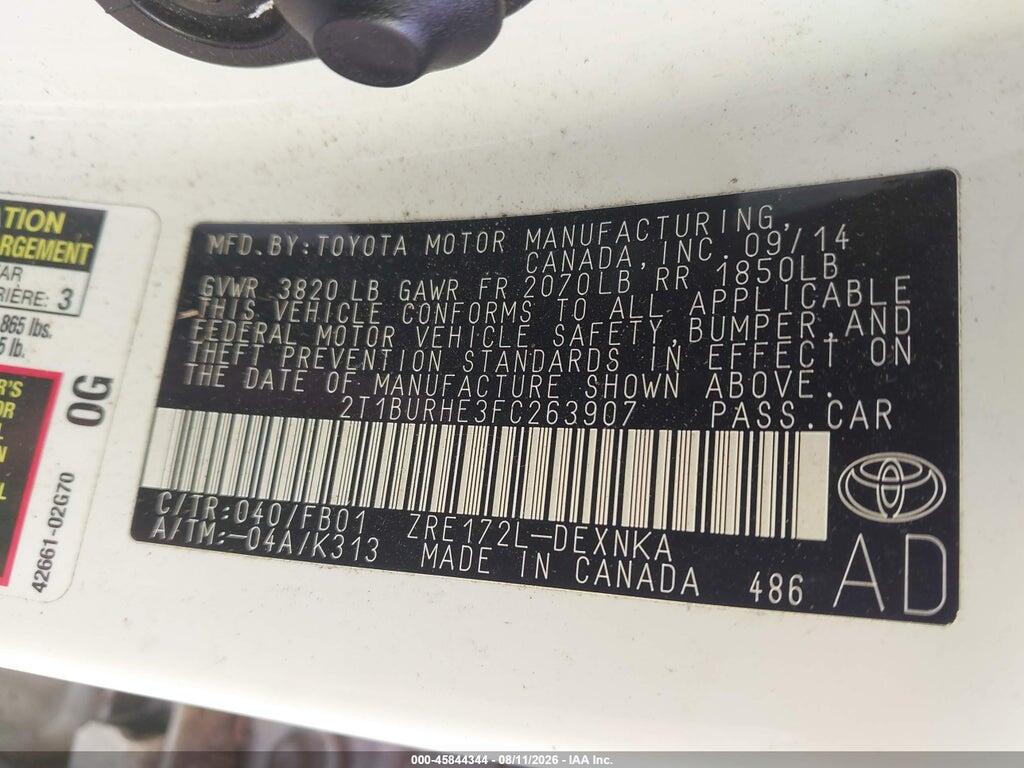 2T1BURHE3FC263907 2015 TOYOTA COROLLA photo no. 9