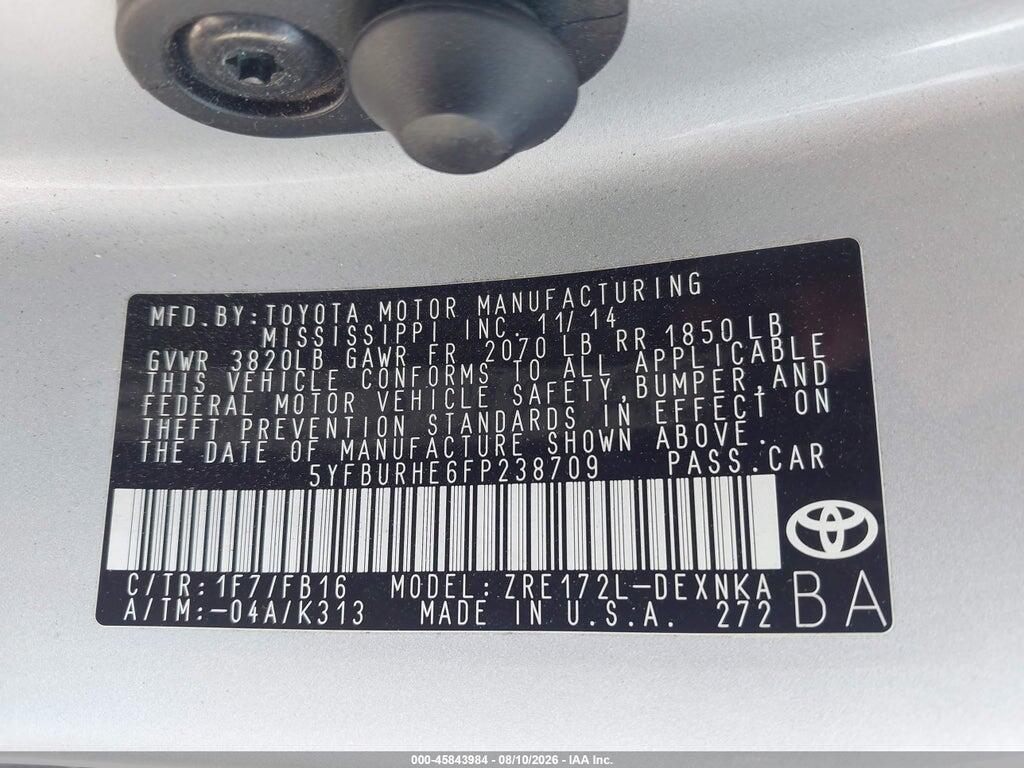 5YFBURHE6FP238709 2015 TOYOTA COROLLA photo no. 9