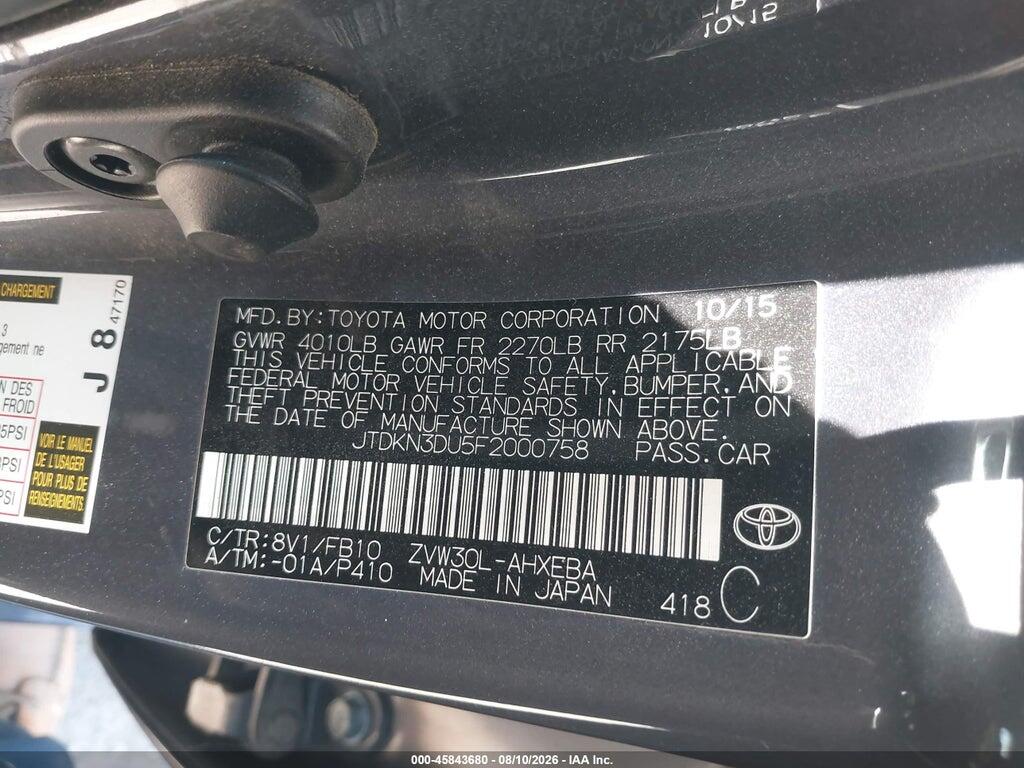 JTDKN3DU5F2000758 2015 TOYOTA PRIUS photo no. 9