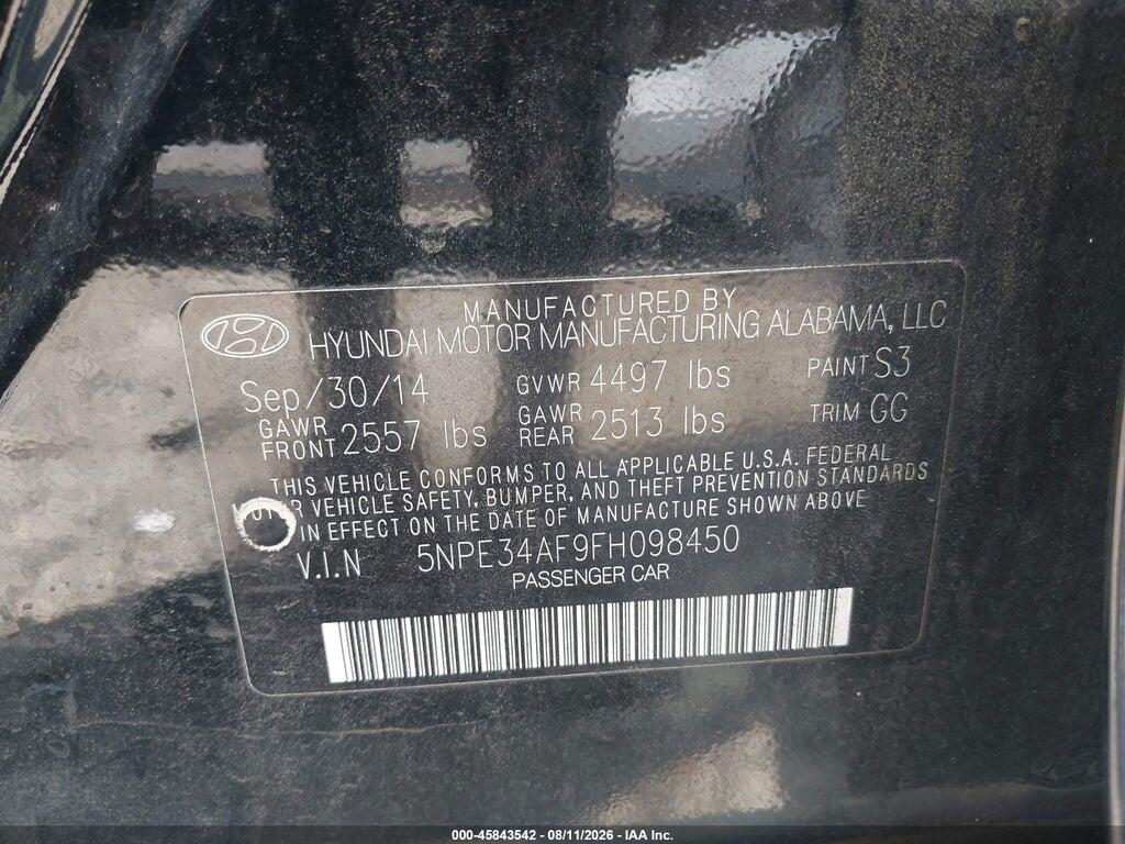 5NPE34AF9FH098450 2015 HYUNDAI SONATA photo no. 9