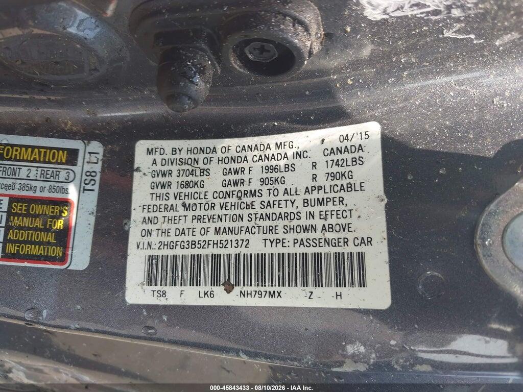 2HGFG3B52FH521372 2015 HONDA CIVIC photo no. 9
