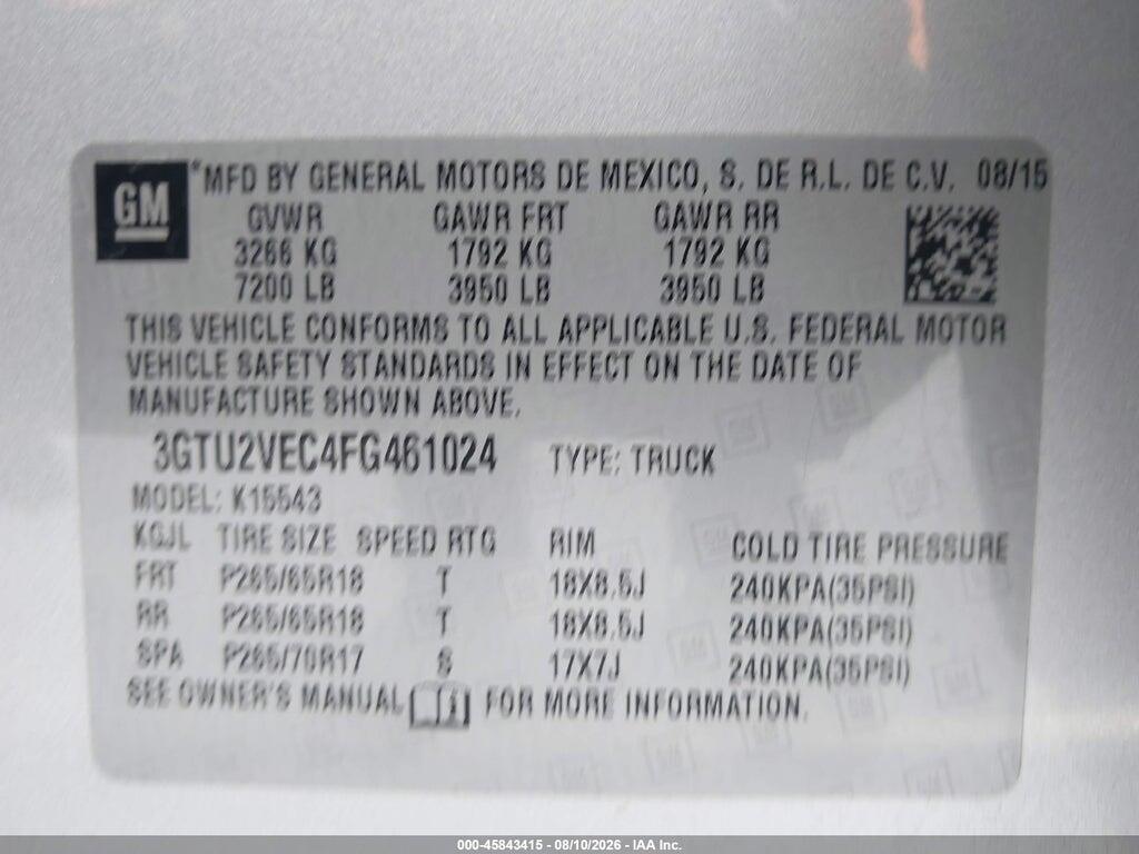 3GTU2VEC4FG461024 2015 GMC SIERRA 1500 photo no. 9