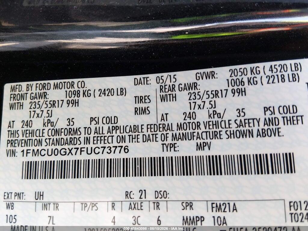 1FMCU0GX7FUC73776 2015 FORD ESCAPE photo no. 9