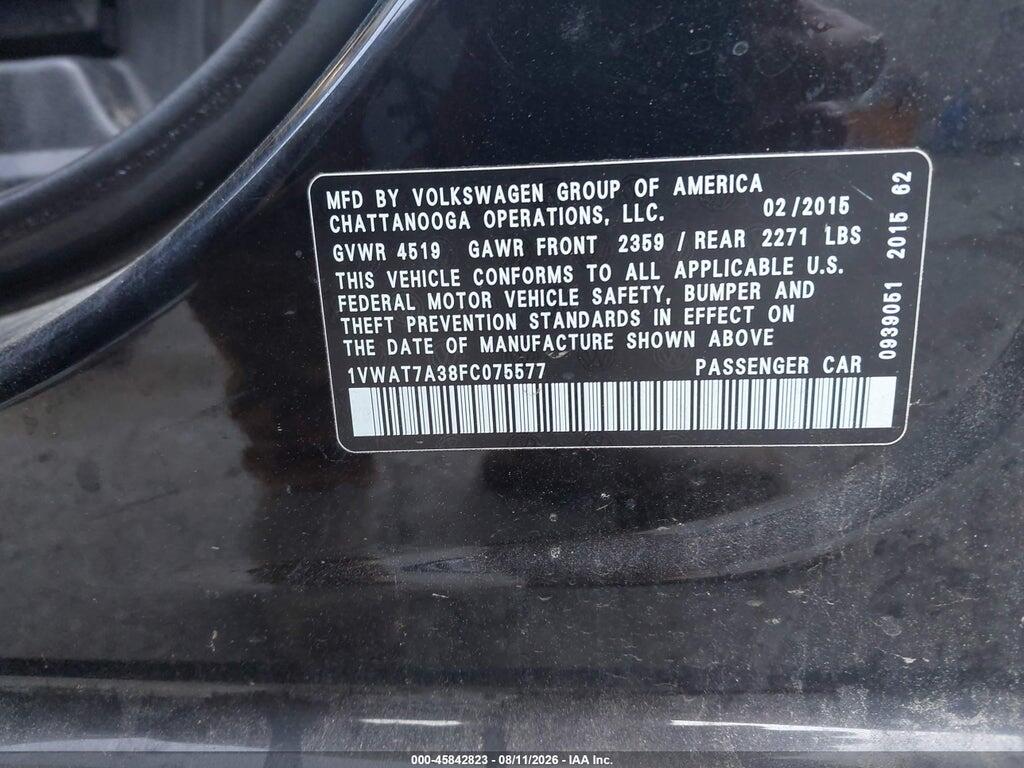 1VWAT7A38FC075577 2015 VOLKSWAGEN PASSAT photo no. 9