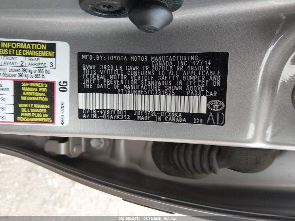 2T1BURHE5FC331625 2015 TOYOTA COROLLA photo no. 9