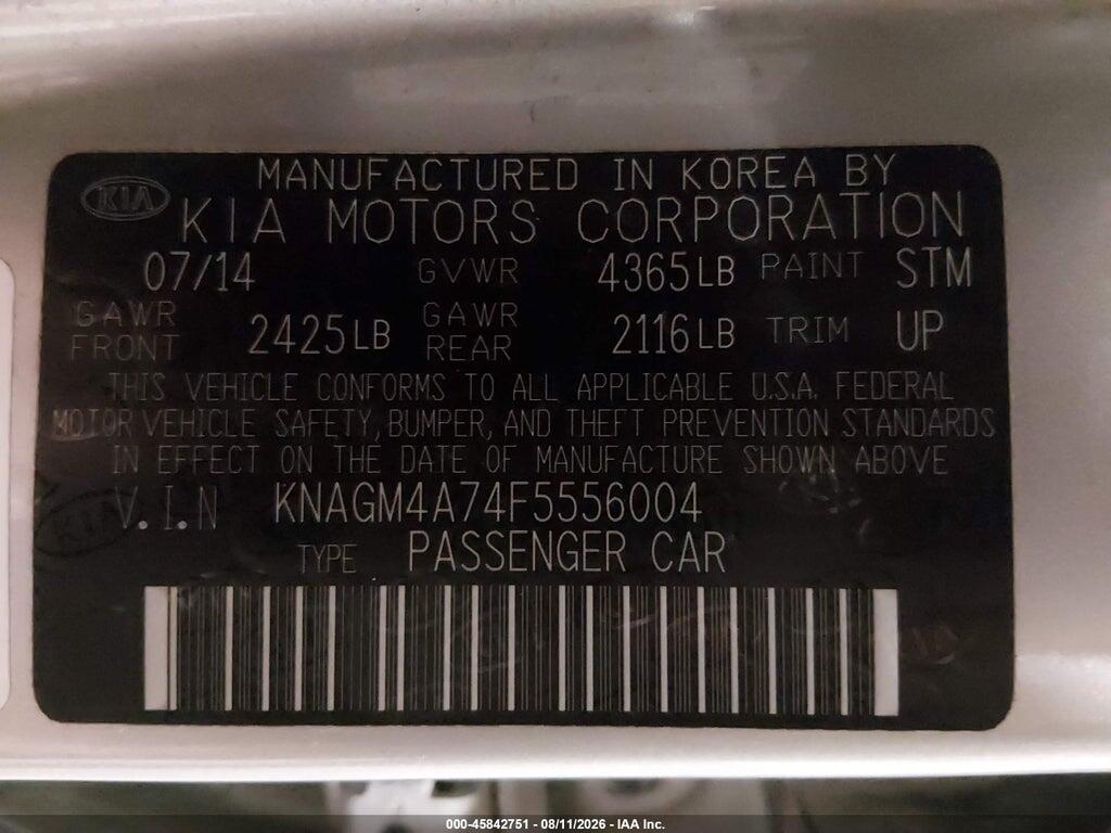 KNAGM4A74F5556004 2015 KIA OPTIMA photo no. 9