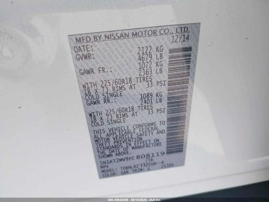 5N1AT2MV9FC808119 2015 NISSAN ROGUE photo no. 9