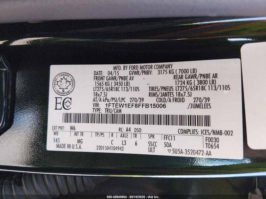 1FTEW1EF8FFB15006 2015 FORD F-150 photo no. 9