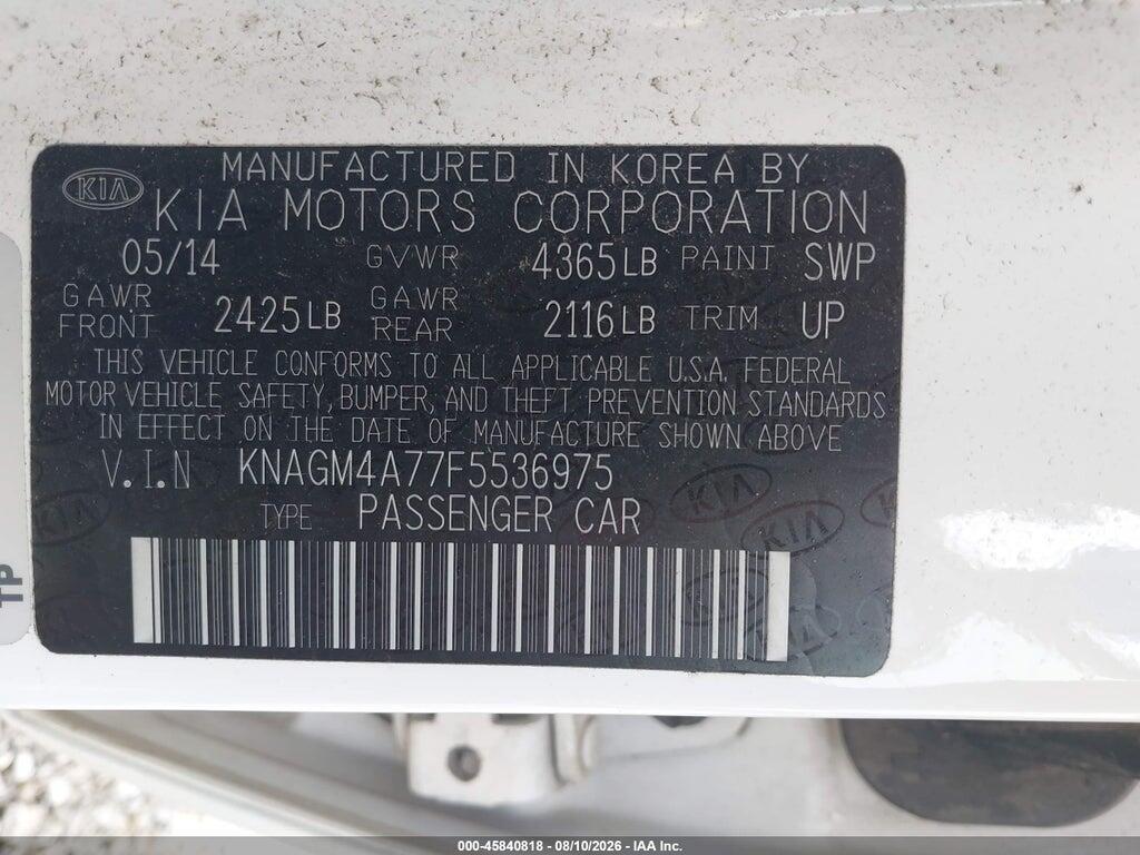 KNAGM4A77F5536975 2015 KIA OPTIMA photo no. 9