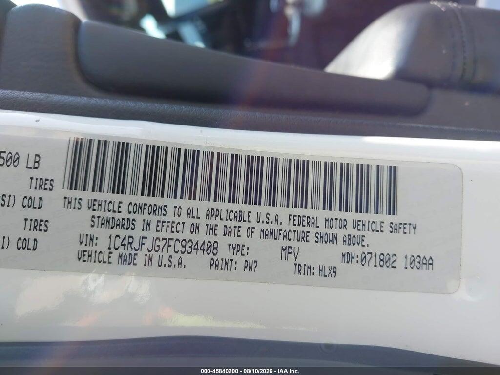 1C4RJFJG7FC934408 2015 JEEP GRAND CHEROKEE photo no. 9