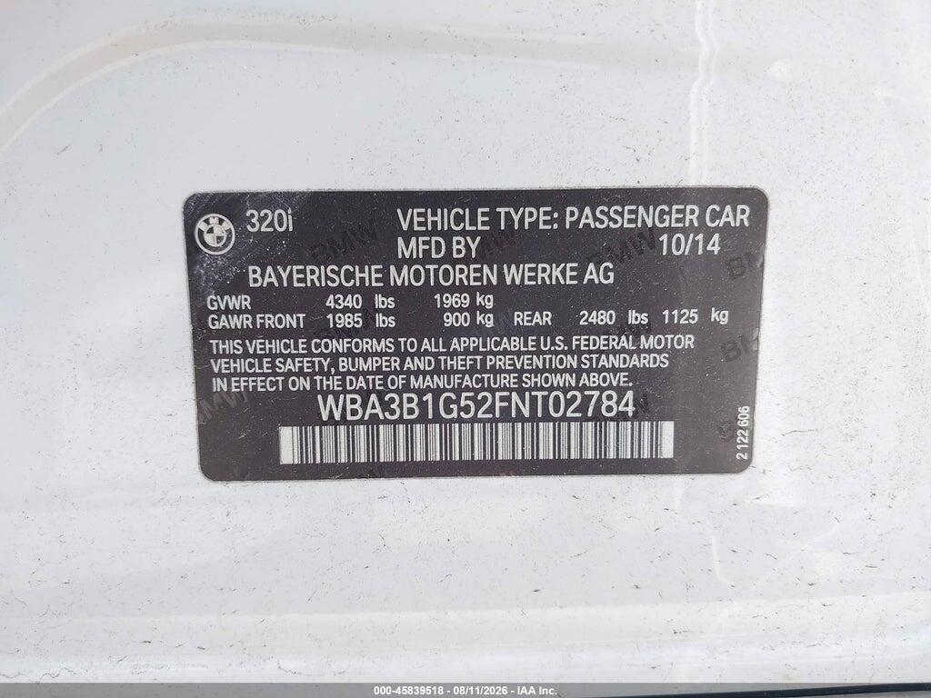 WBA3B1G52FNT02784 2015 BMW 320I photo no. 9