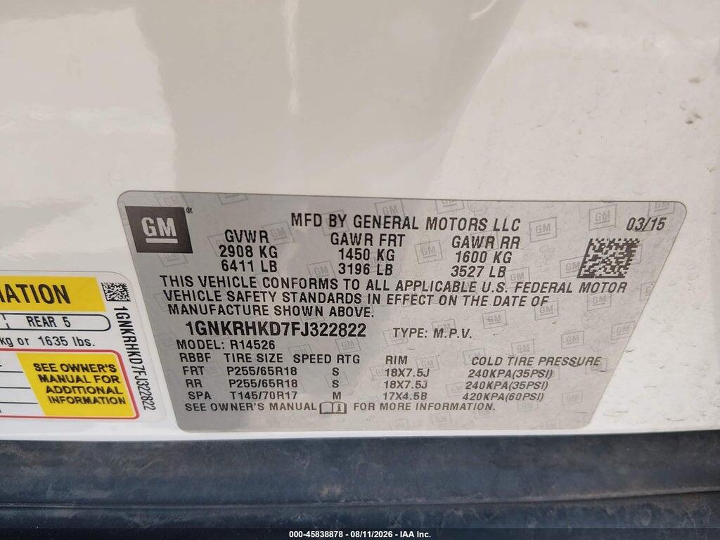 1GNKRHKD7FJ322822 2015 CHEVROLET TRAVERSE photo no. 9