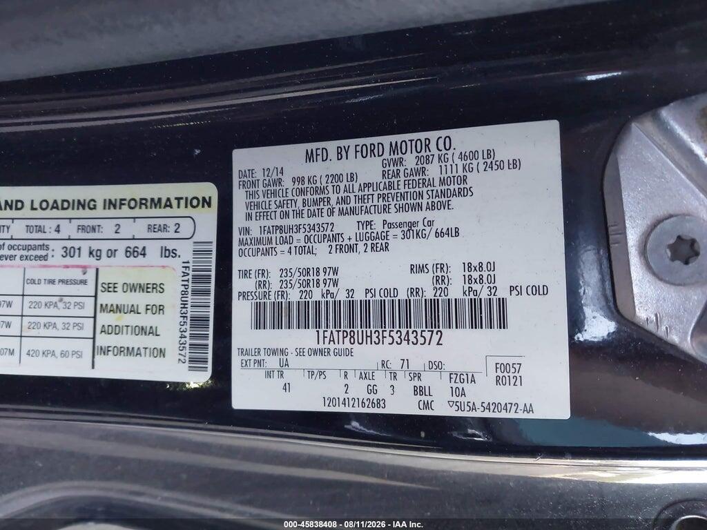 1FATP8UH3F5343572 2015 FORD MUSTANG photo no. 9