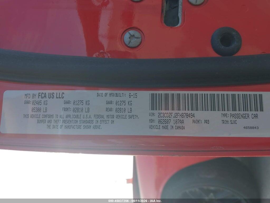 2C3CDZFJ2FH878494 2015 DODGE CHALLENGER photo no. 9