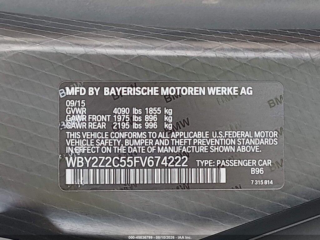 WBY2Z2C55FV674222 2015 BMW I8 photo no. 9