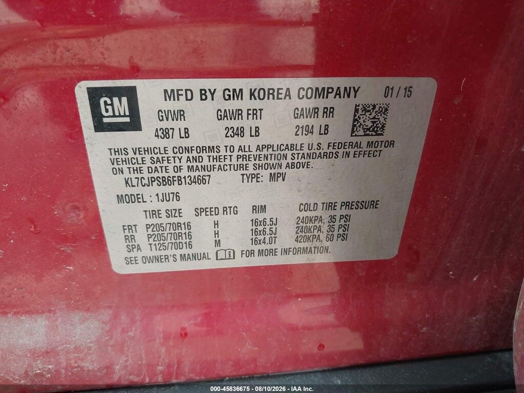KL7CJPSB6FB134667 2015 CHEVROLET TRAX photo no. 9