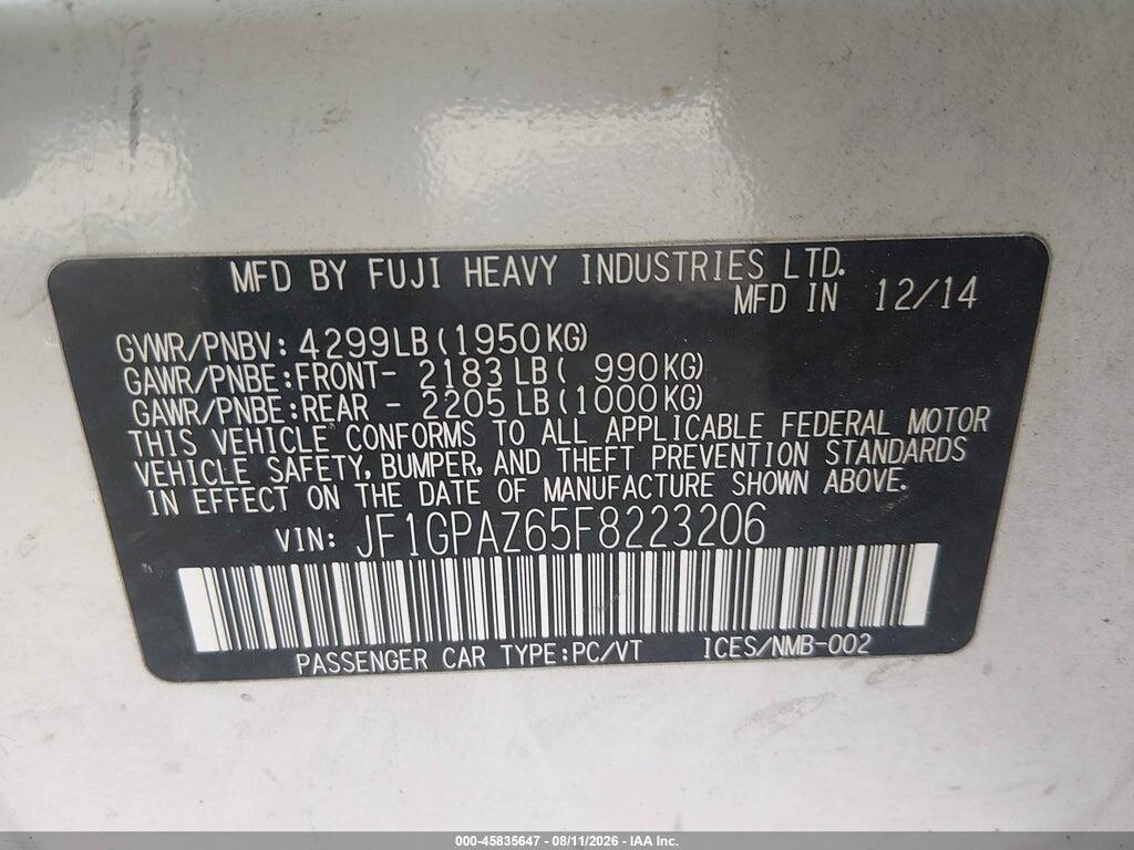 JF1GPAZ65F8223206 2015 SUBARU IMPREZA photo no. 9