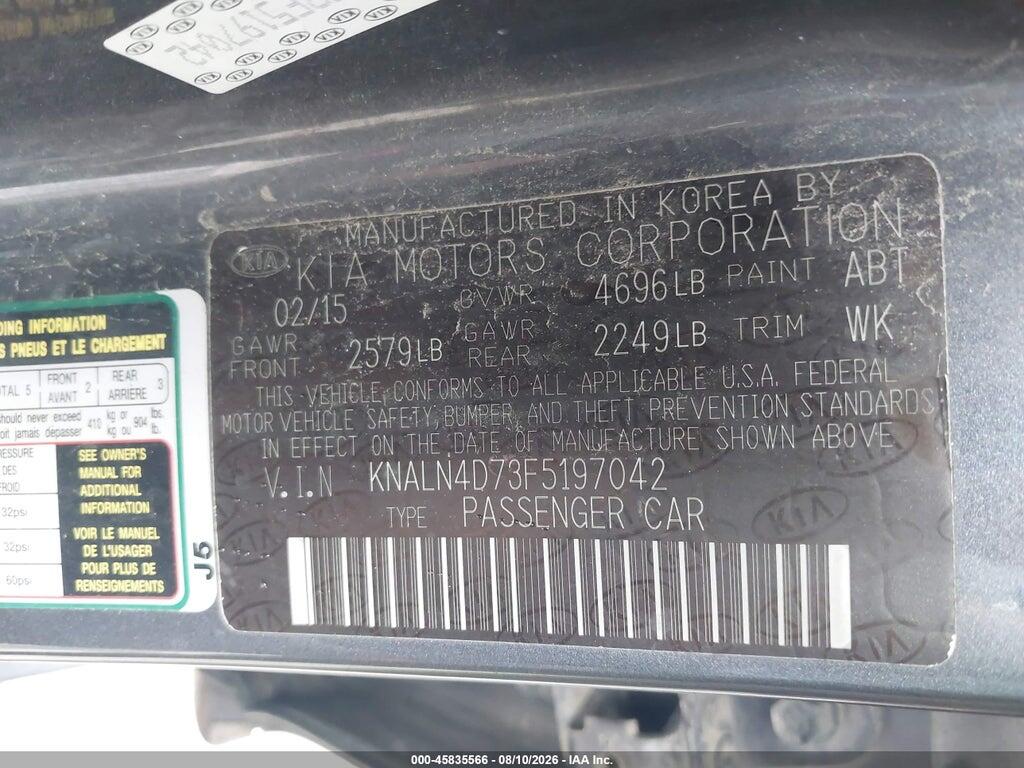 KNALN4D73F5197042 2015 KIA CADENZA photo no. 9