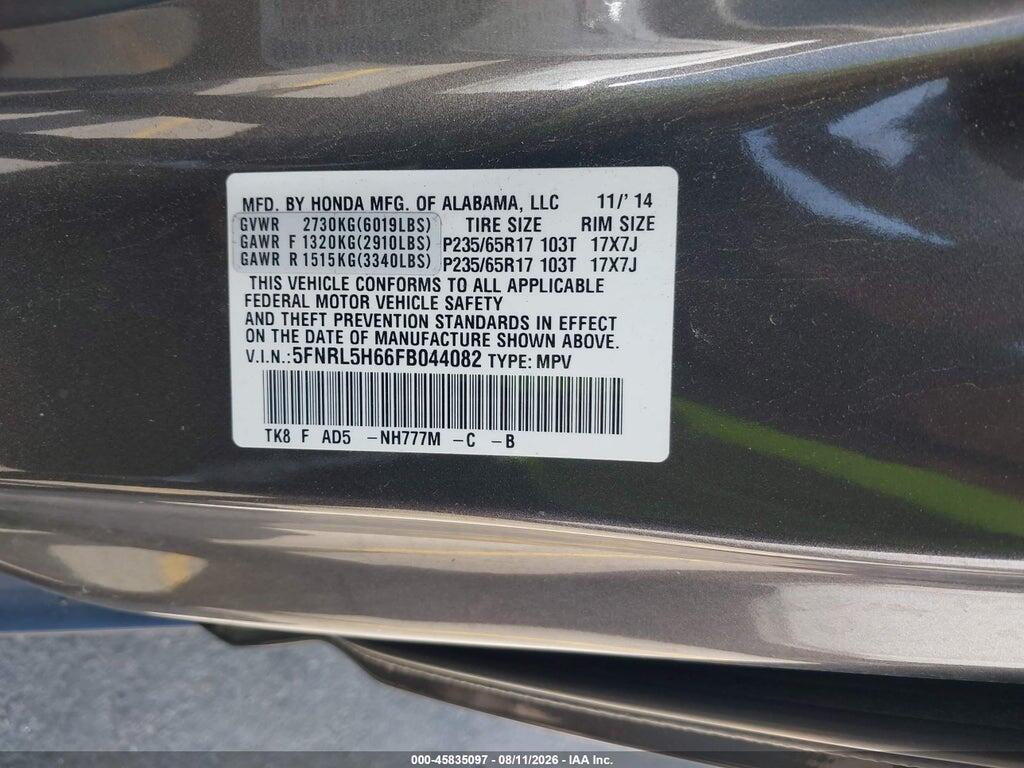 5FNRL5H66FB044082 2015 HONDA ODYSSEY photo no. 9