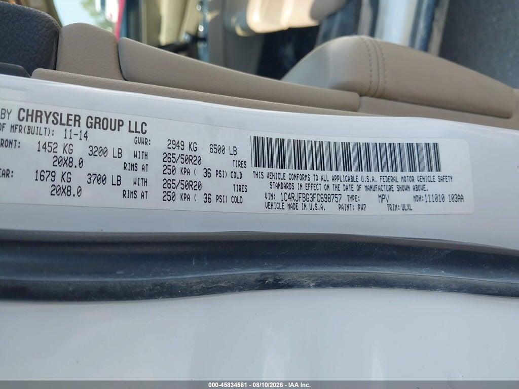 1C4RJFBG3FC698757 2015 JEEP GRAND CHEROKEE photo no. 9