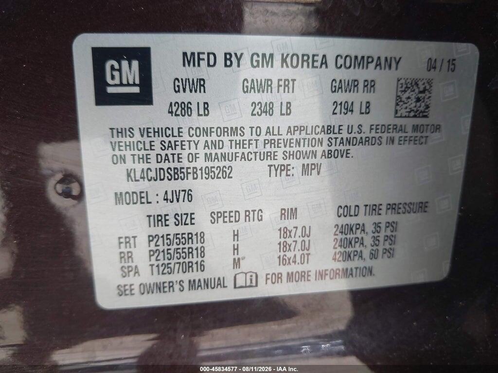 KL4CJDSB5FB195262 2015 BUICK ENCORE photo no. 9