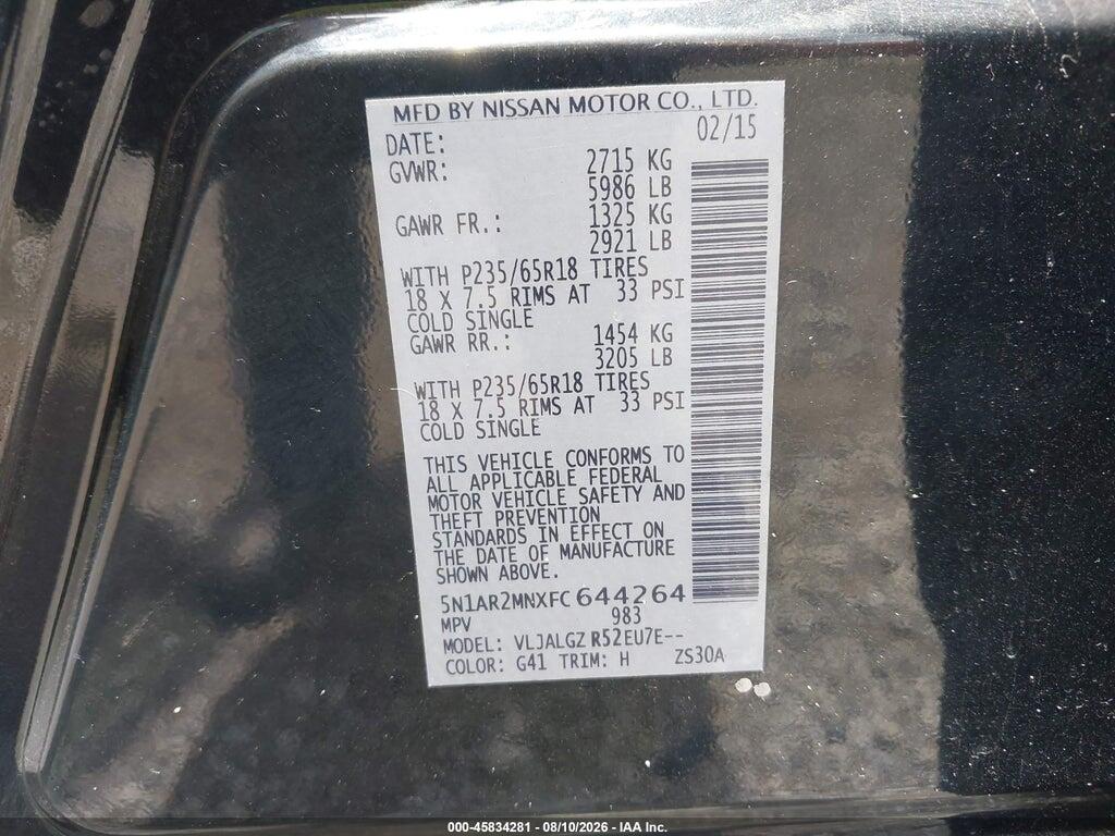 5N1AR2MNXFC644264 2015 NISSAN PATHFINDER photo no. 9