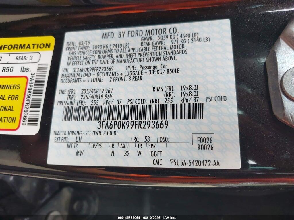 3FA6P0K99FR293669 2015 FORD FUSION photo no. 9