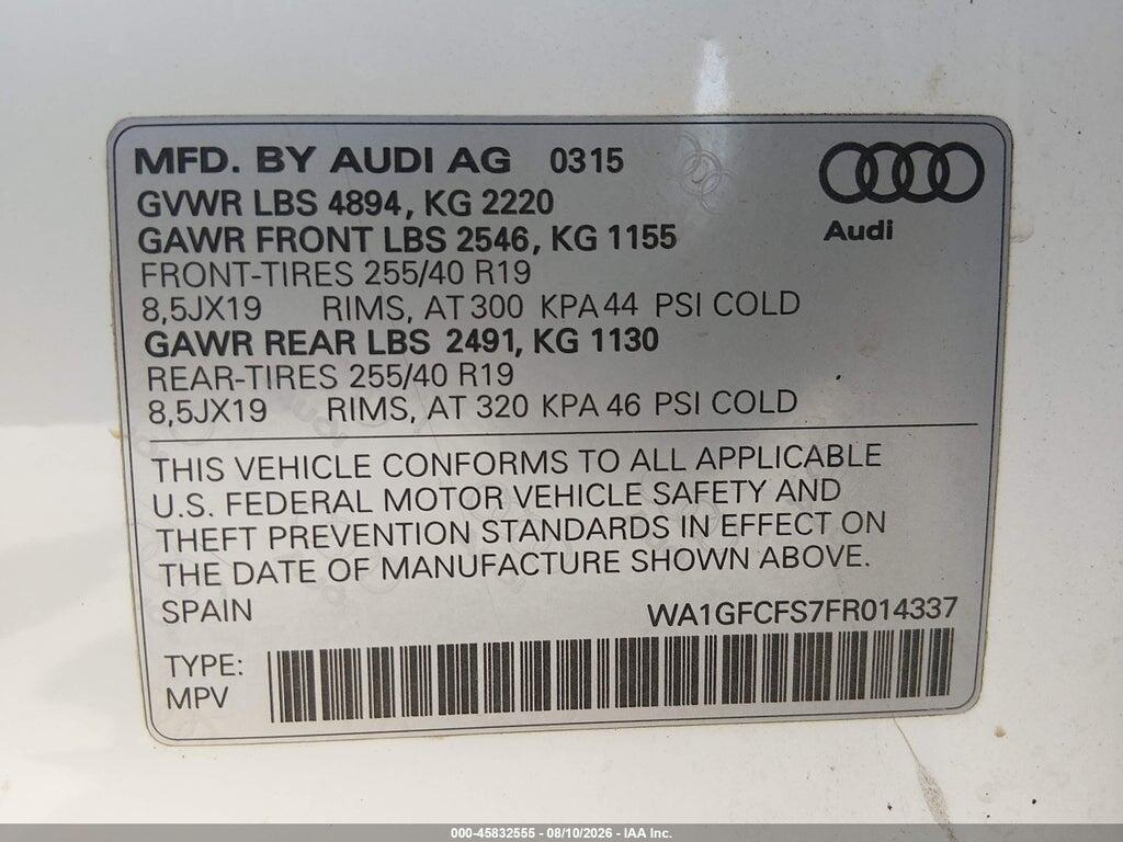 WA1GFCFS7FR014337 2015 AUDI Q3 photo no. 9