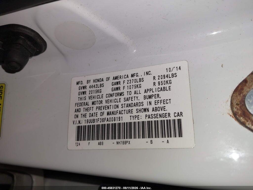 19UUB1F36FA008191 2015 ACURA TLX photo no. 9