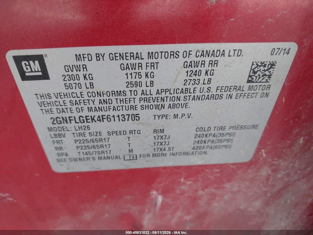 2GNFLGEK4F6113705 2015 CHEVROLET EQUINOX photo no. 9