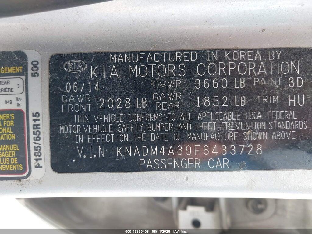 KNADM4A39F6433728 2015 KIA RIO photo no. 9