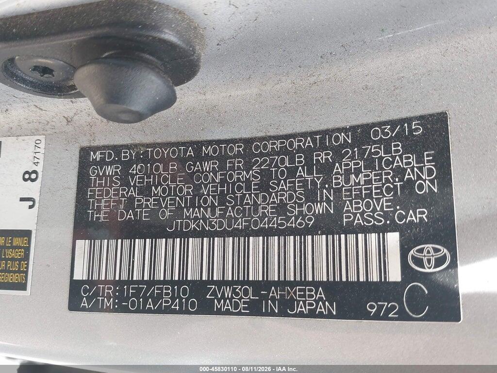 JTDKN3DU4F0445469 2015 TOYOTA PRIUS photo no. 9