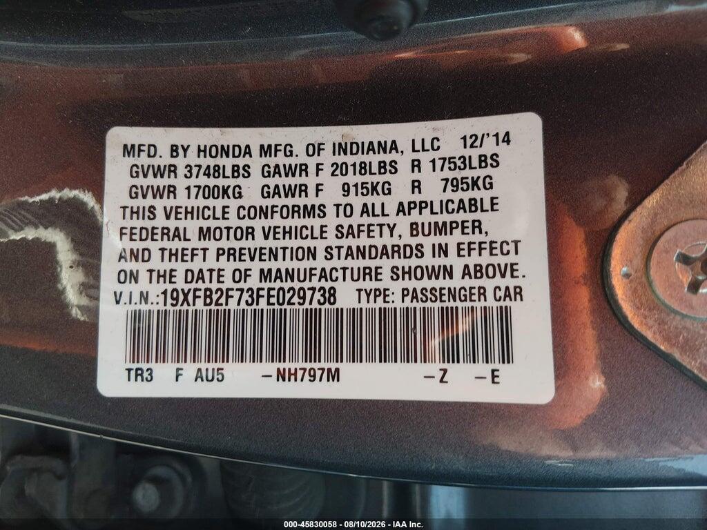 19XFB2F73FE029738 2015 HONDA CIVIC photo no. 9