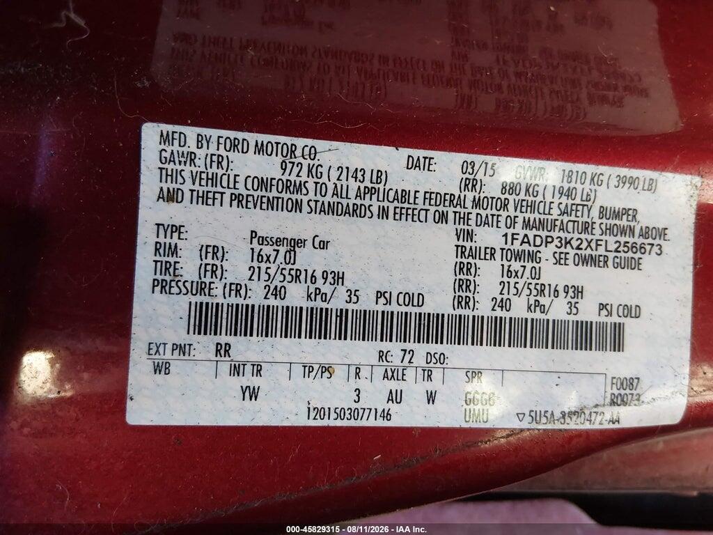 1FADP3K2XFL256673 2015 FORD FOCUS photo no. 9