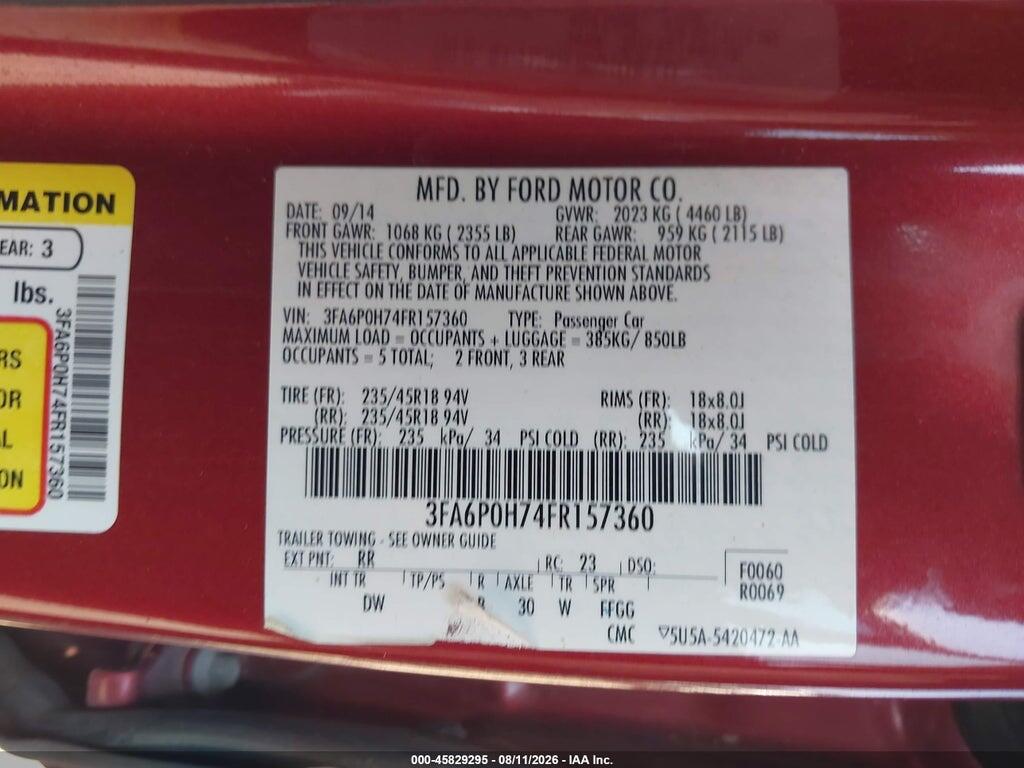 3FA6P0H74FR157360 2015 FORD FUSION photo no. 9